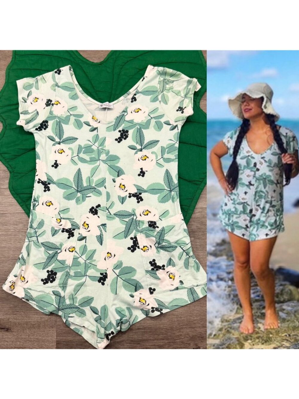 Vermilli Hawaii Womens XS Green Floral Aidan Pocket Romper